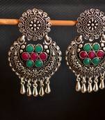 Multicolor onyx Stone Circular Oxidised Dangler Drop Carved studs Earrings