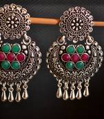 Multicolor onyx Stone Circular Oxidised Dangler Drop Carved studs Earrings