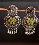 Yellow onyx Stone Circular Oxidised Dangler Drop Carved studs Earrings