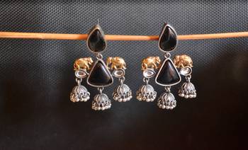 Black onyx Stone Elephant Dual Tone danglers-drops Oxidised Stud Earrings 3