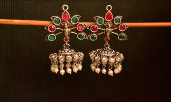 Multicolor onyx stone circular oxidised dangler drop carved studs jhumkas earrings  1