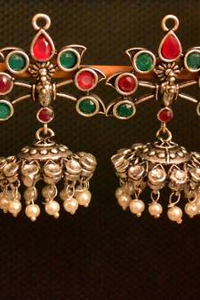 Multicolor onyx stone circular oxidised dangler drop carved studs jhumkas earrings 