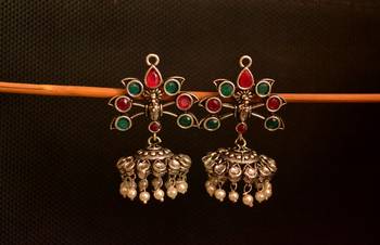 Multicolor onyx stone circular oxidised dangler drop carved studs jhumkas earrings 	 1