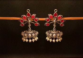 Multicolor onyx stone circular oxidised dangler drop carved studs jhumkas earrings  1