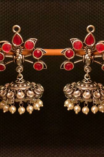 Multicolor onyx stone circular oxidised dangler drop carved studs jhumkas earrings 