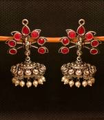 Multicolor onyx stone circular oxidised dangler drop carved studs jhumkas earrings 