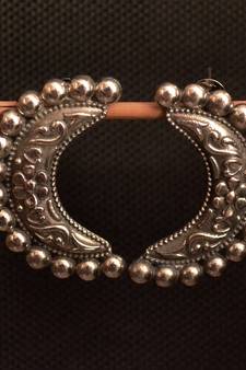 Silver Black Oxidised Carved Floral Stud Earrings