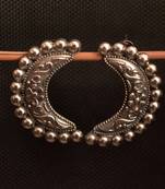 Silver Black Oxidised Carved Floral Stud Earrings