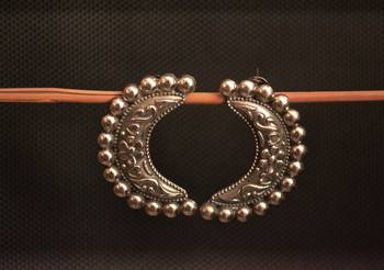 Silver Black Oxidised Carved Floral Stud Earrings 2