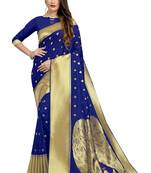 Blue Woven Silk Blend Saree With Blouse