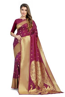 Maroon woven silk saree with blouse 1