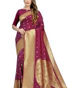 Maroon woven silk saree with blouse