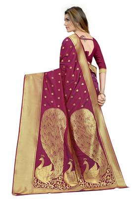 Maroon woven silk saree with blouse 2