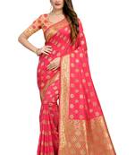 Pink Woven Silk Blend Saree With Blouse