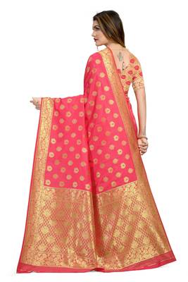 Pink Woven Silk Blend Saree With Blouse 2