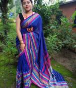 Exclusive Khadi Cotton Handloom Jamdani Broad Border Striped Pallu