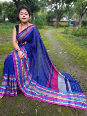 Exclusive Khadi Cotton Handloom Jamdani Broad Border Striped Pallu 2