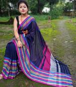 Exclusive Khadi Cotton Handloom Jamdani Broad Border Striped Pallu