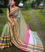 Exclusive Khadi Cotton Handloom Jamdani Broad Border Striped Pallu