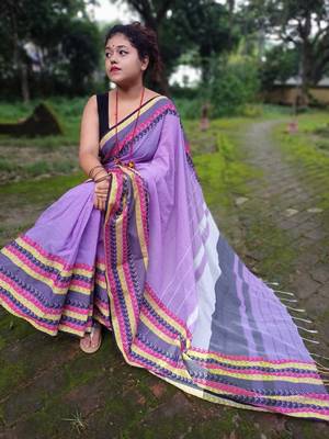 Exclusive Khadi Cotton Handloom Jamdani Broad Border Striped Pallu 1
