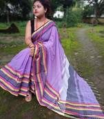 Exclusive Khadi Cotton Handloom Jamdani Broad Border Striped Pallu