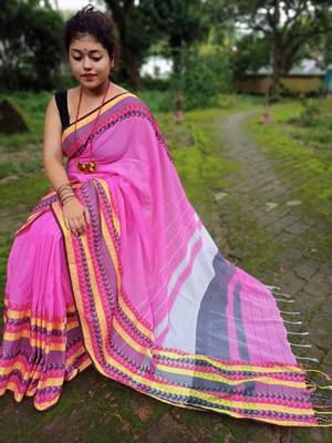 Exclusive Khadi Cotton Handloom Jamdani Broad Border Striped Pallu 1