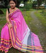 Exclusive Khadi Cotton Handloom Jamdani Broad Border Striped Pallu