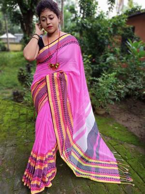 Exclusive Khadi Cotton Handloom Jamdani Broad Border Striped Pallu 2