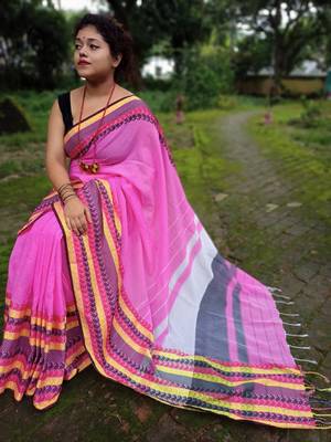 Exclusive Khadi Cotton Handloom Jamdani Broad Border Striped Pallu 3