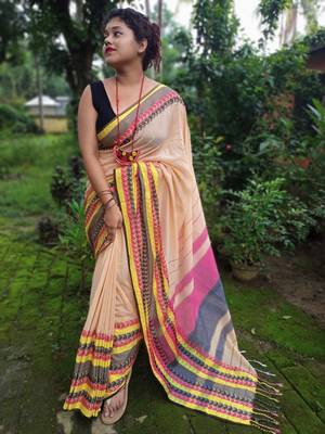 Exclusive Khadi Cotton Handloom Jamdani Broad Border Striped Pallu 1