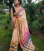 Exclusive Khadi Cotton Handloom Jamdani Broad Border Striped Pallu