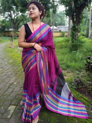 Exclusive Khadi Cotton Handloom Jamdani Broad Border Striped Pallu 1