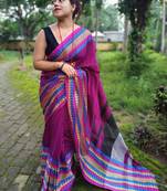 Exclusive Khadi Cotton Handloom Jamdani Broad Border Striped Pallu