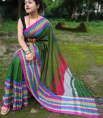 Exclusive Khadi Cotton Handloom Jamdani Broad Border Striped Pallu