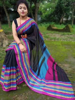 Exclusive Khadi Cotton Handloom Jamdani Broad Border Striped Pallu 1
