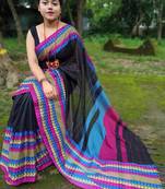 Exclusive Khadi Cotton Handloom Jamdani Broad Border Striped Pallu