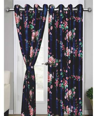 Navy Blue Polyester Digtal Printed Curtain 4