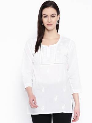 Ada Hand Embroidered White Cotton Lucknowi Chikankari Top 1