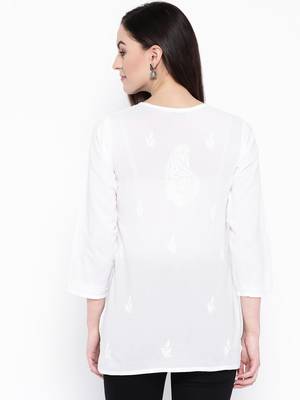 Ada Hand Embroidered White Cotton Lucknowi Chikankari Top 2