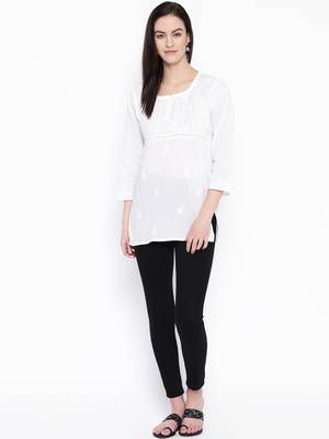 Ada Hand Embroidered White Cotton Lucknowi Chikankari Top 3