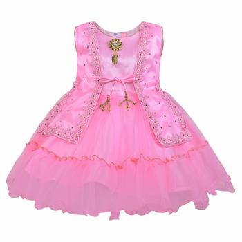 Pink printed polyester kids-frocks 6