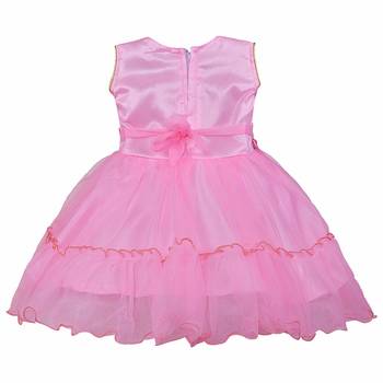Pink printed polyester kids-frocks 7