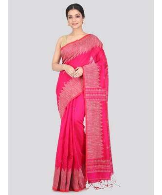Women's pink cotton silk handloom sarees With Blouse 1