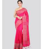 Women's pink cotton silk handloom sarees With Blouse