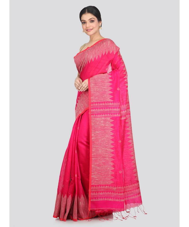 Women's pink cotton silk handloom sarees With Blouse