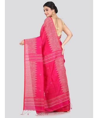 Women's pink cotton silk handloom sarees With Blouse 3
