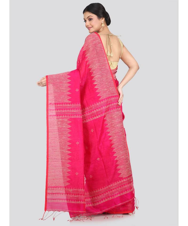 Women's pink cotton silk handloom sarees With Blouse