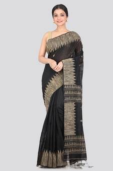 Women's black cotton silk handloom sarees With Blouse