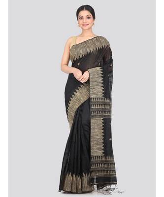 Women's black cotton silk handloom sarees With Blouse 1