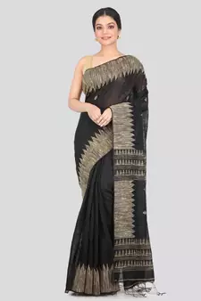 Women's black cotton silk handloom sarees With Blouse